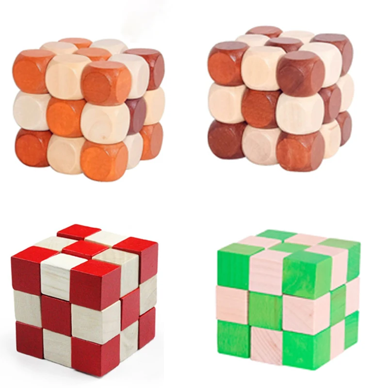

Wooden 3D Magic Cube Kong Ming Lock Luban Lock Brain Teaser Adults Decompression Intelligence Puzzle Toys Kids Educational Games