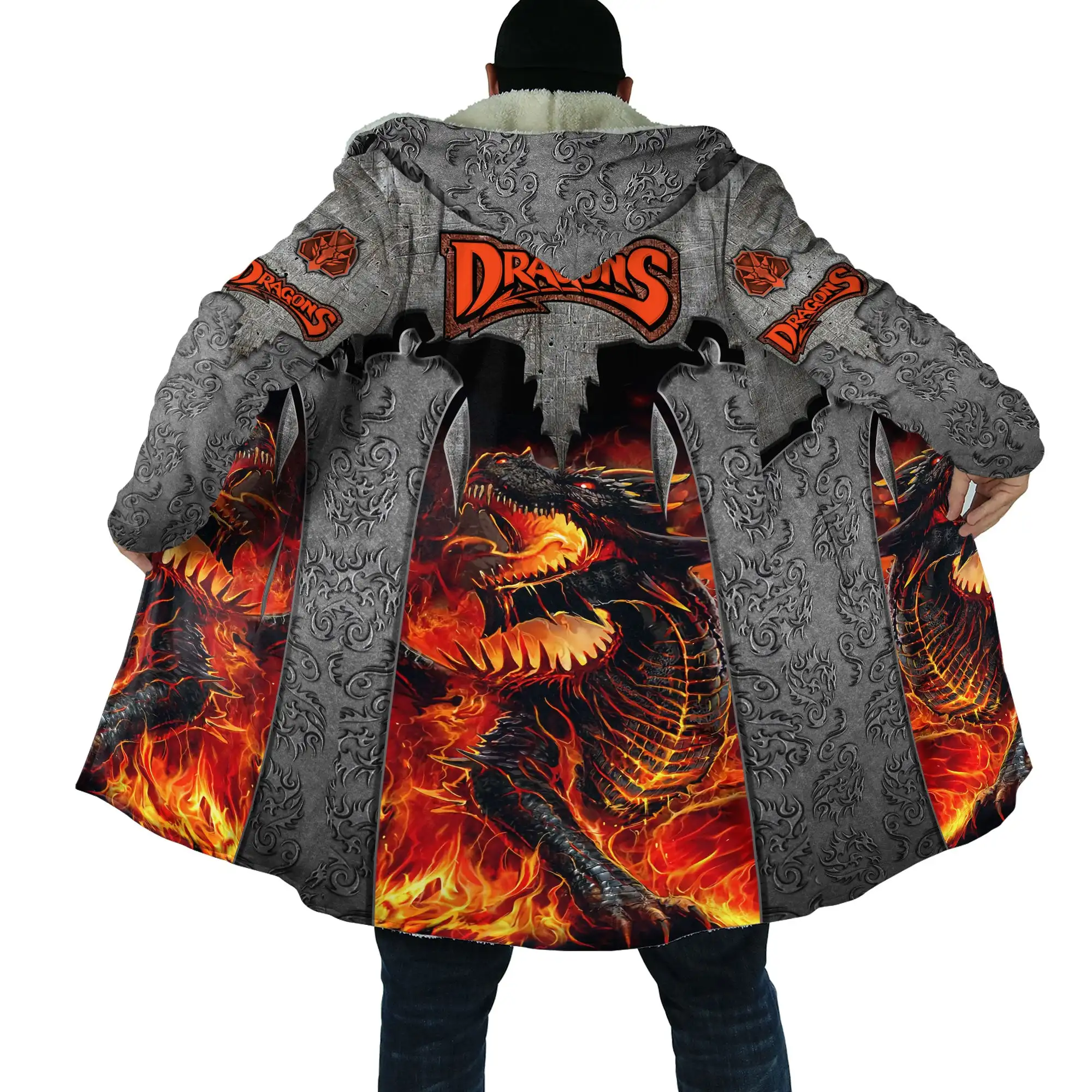 PLstar Cosmos Mens Cloak Tattoo Skull Dragon 3D All Over Printed Fleece Hooded Cloak Unisex Casual Thick Warm Cape coat PF72 3
