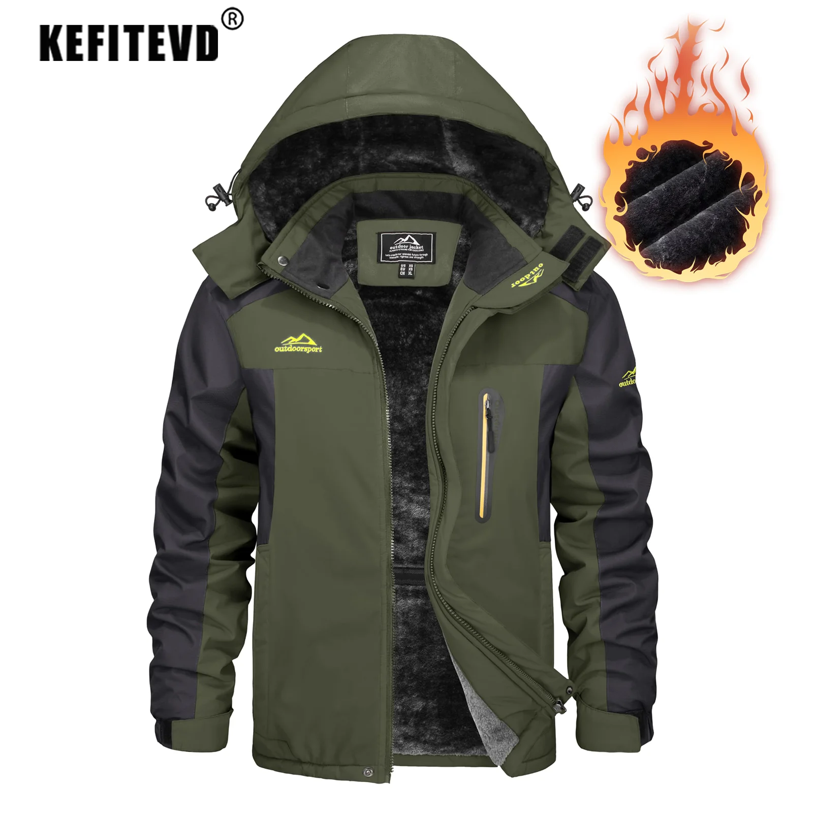 [KEFITEVD] 裏フリースジャケット メンズ 防水ポケット ヤッケ スキー アウトドア クライミングジャケット 作業着 秋冬用 カーキ L KEFITEVD メンズ 冬用フリースジャケット 防水 スノーボード スキー