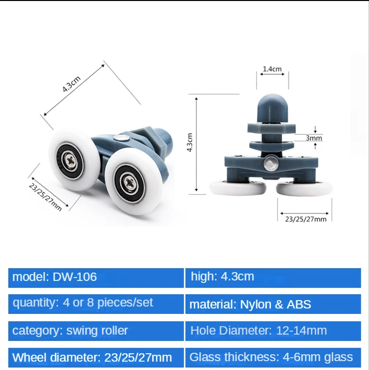 Shower Room Rollers 4pcs-8pcs/set 23mm 25mm Sliding Shower Cabin Glass Door Bearing Roller Pulley Runner Double Swaying Pop Up