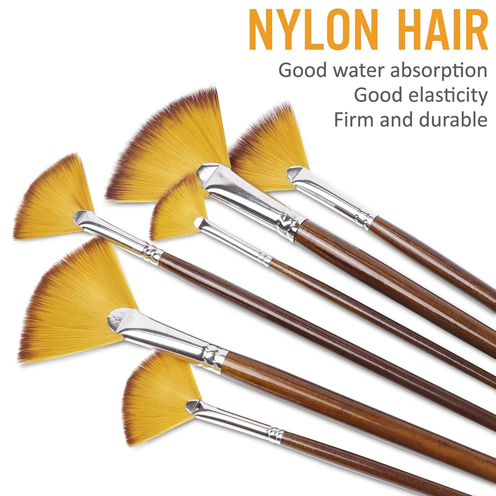 Artist Fan Paint Brushes Set 9pcs - Soft Anti-Shedding Nylon Hair Wood Long Handle Paint Brush Set for Acrylic Watercolor Oil 3