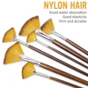 Artist Fan Paint Brushes Set 9pcs - Soft Anti-Shedding Nylon Hair Wood Long Handle Paint Brush Set for Acrylic Watercolor Oil 3
