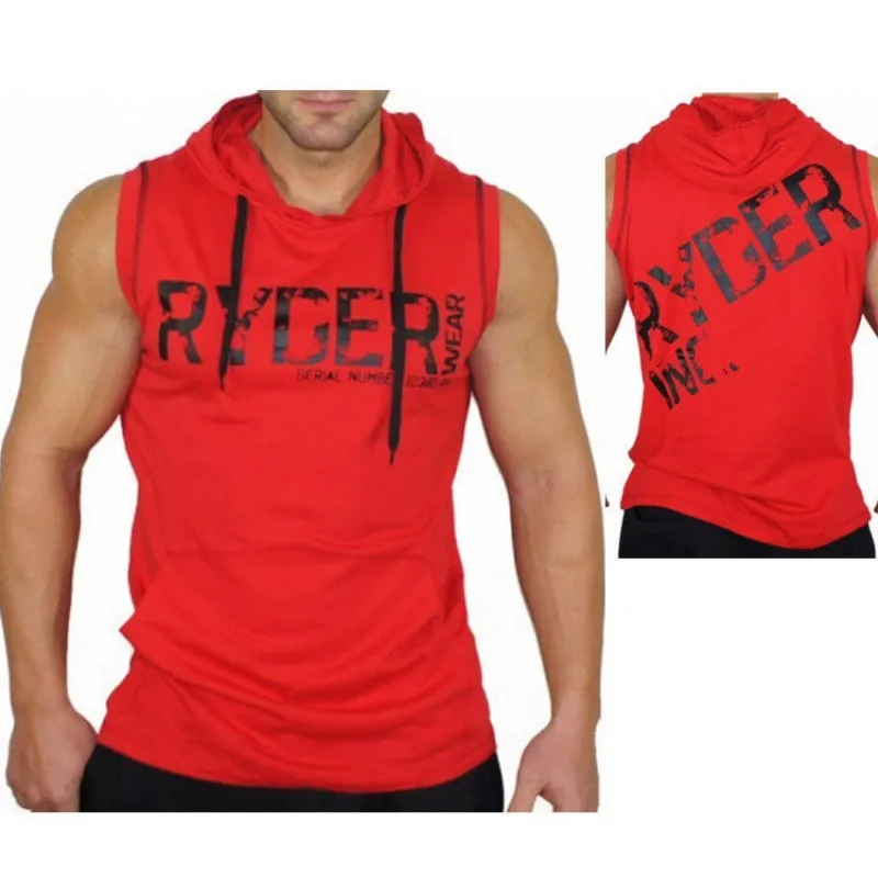 

Men Summer Sleeveless Muscle Sport Hooded New Vest Breathable Training Suit