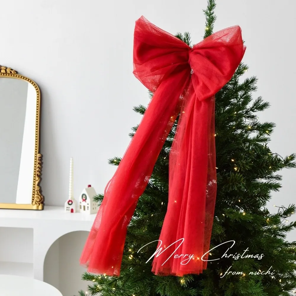 Mesh Red Christmas Bow Decoration Decorative Large Bow Knot Baubles Exquisite Xmas Trees Pendant Christmas Tree Topper
