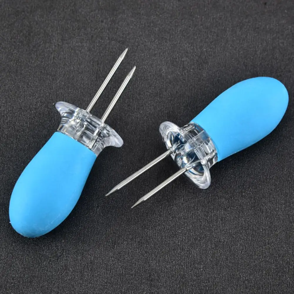 1 Pair Corn Holder Food Grade Corn Skewer Heat Resistant Fork Barbecues Stainless Steel Cob Holder Kitchen Supplies corn fork bbq tool
