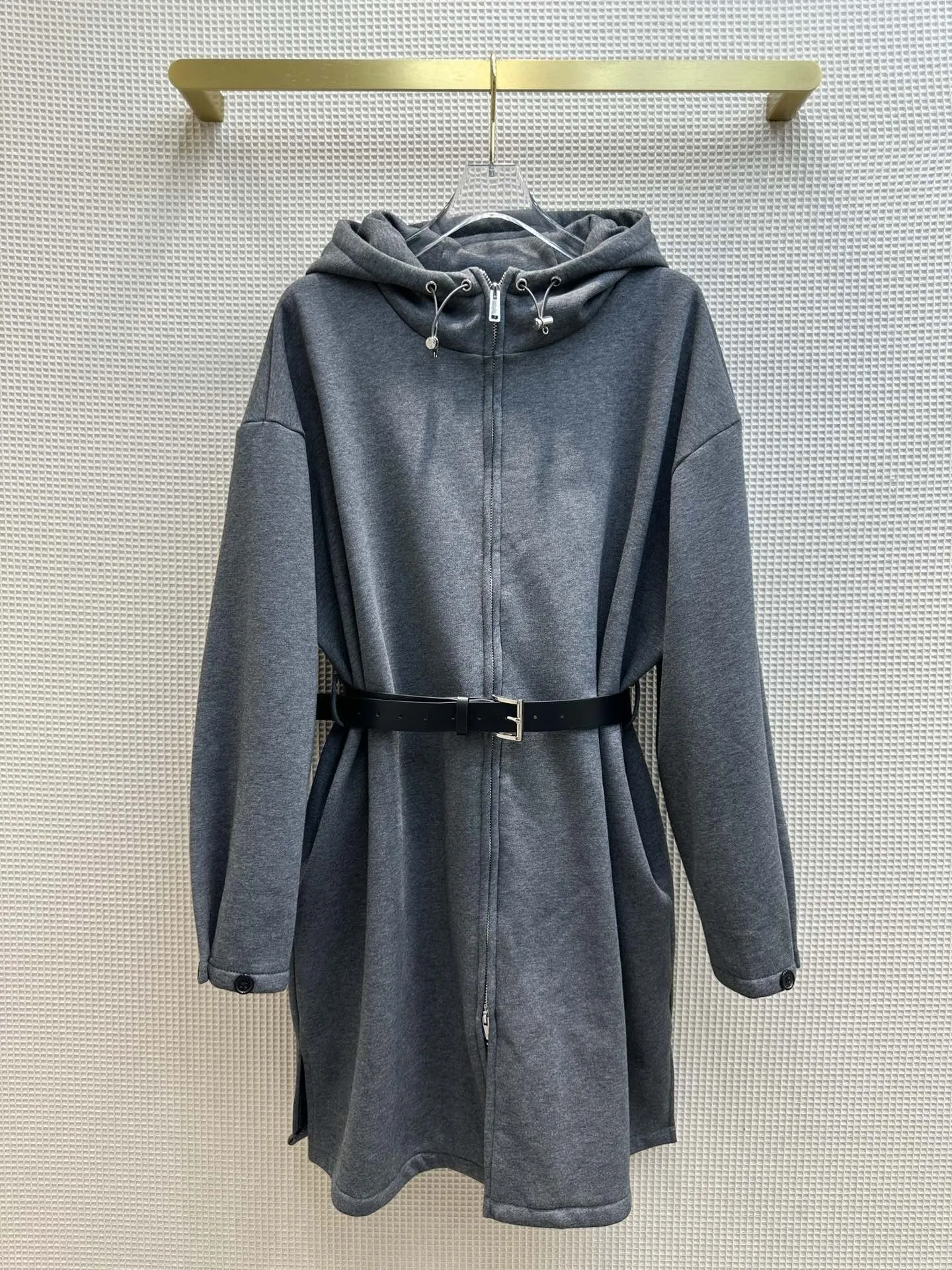 

2023 Women's Clothing Hooded windbreaker with zippered cuffs and double ends Autumn Winter New 1103