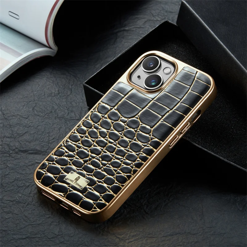 Luxury Electroplating Pu Crocodile Imitation Leather Phone Cases For Iphone 15 Plus Pro Max 15plus Shockproof Cover Case