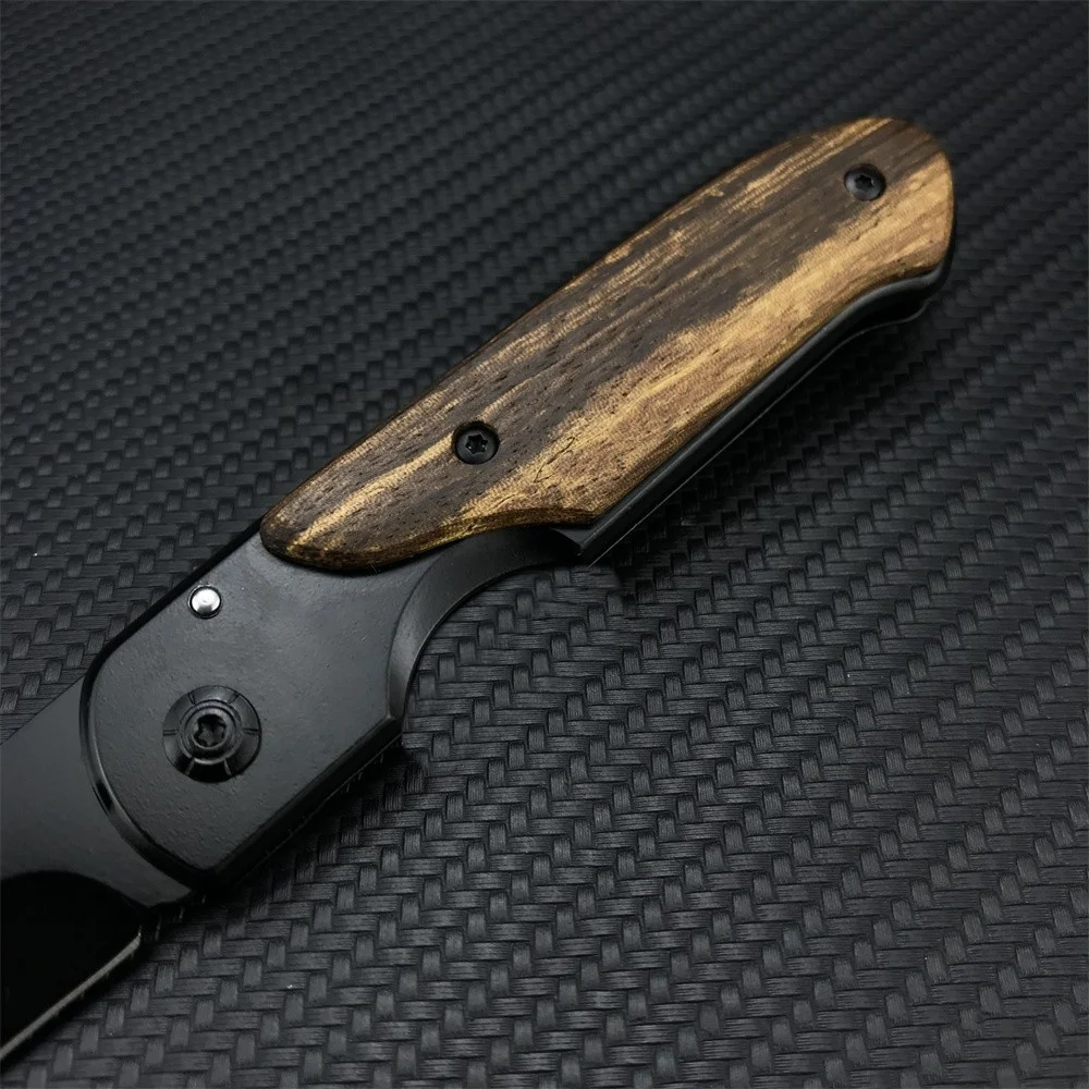 Description Picture 5 of itemBM DA44 Survival Pocket Flipper Folding Knife 5Cr13Mov Blade Steel Inlaid Colored Wood Handle Hunting Tactical Knives EDC Tool