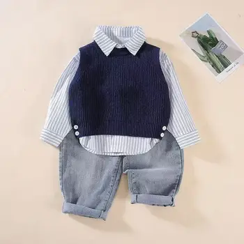 Boys' 3-Piece Sweater, Vest & Jeans Set 1