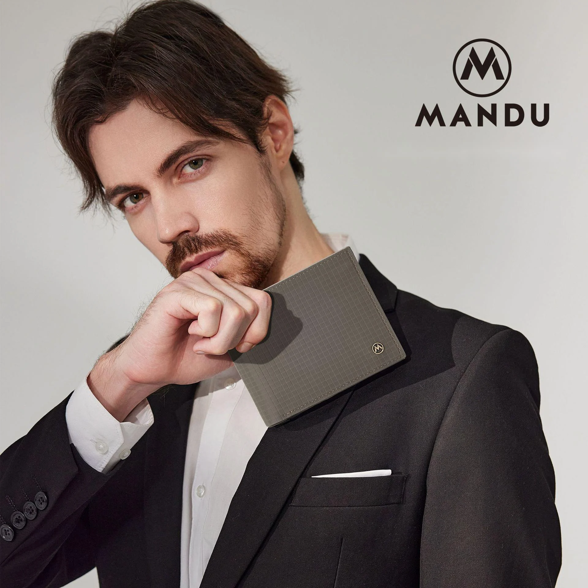 MANDU Wallet, New Business Multi-function RFID Anti-theft Wallet PU Short Silky Small Grid Men's Wallet_voghion.com