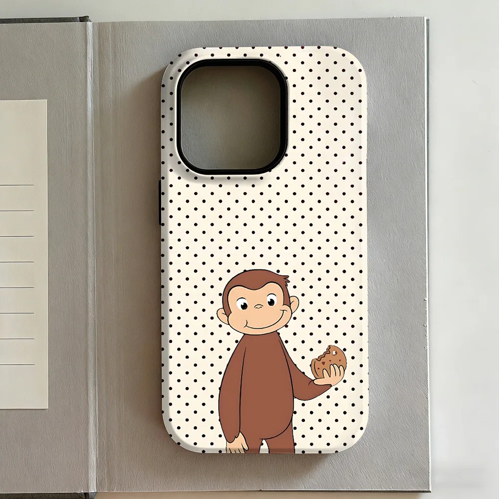 Luxury Y2K Curious George Phone Case for iPhone 17 16e 16 15 14 13 12 11 X XS XR XSMAX 7 8 Air Pro Max Plus Luxury Double-layer 2