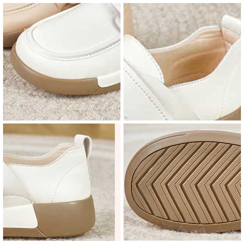 Krasovki 3cm Comfy Moccasins Fashion Hook Genuine Leather Women Vulcanize Shoes Natural Platform Flats Chunky Sneakers Lace Up 3