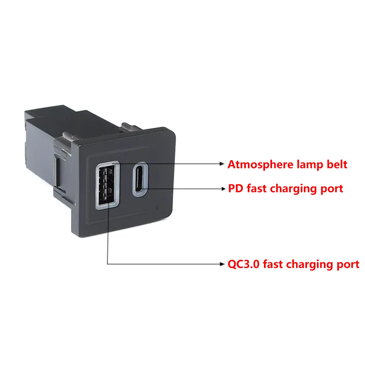 34mm x 29mm PD Type-C + QC 3.0 USB 차량용 고속 충전기 소켓 중앙 제어 VW Multivan T5.1 2009-2015 용 하단 오른쪽 구멍