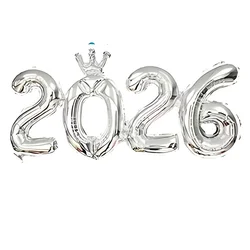 Elegant 2026 Foil Balloon Set for New Year's Eve Party & Festive Decor (Silver Crown)