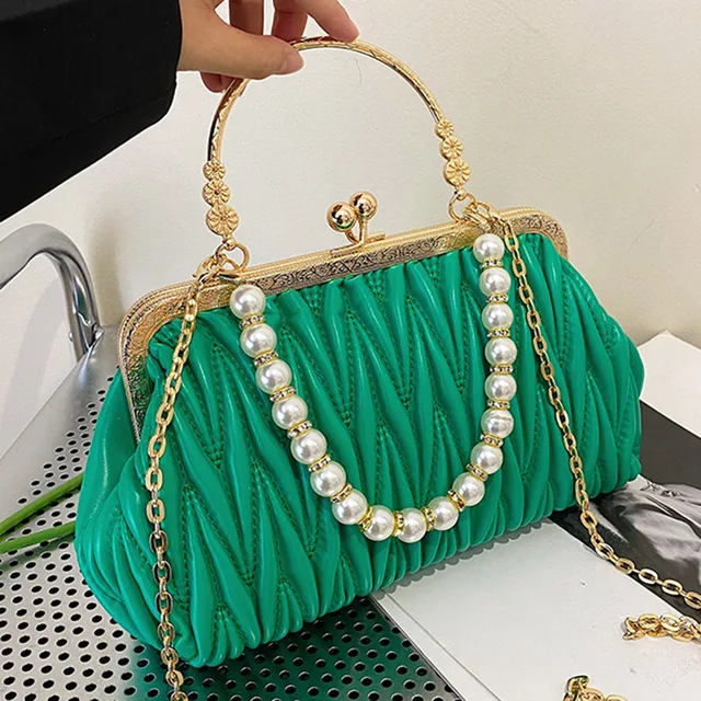 Fashion Women Orange Green Shoulder Bags Prom Clutch Pearl Chain Crossbody  Bags Female Chic Totes Pu Leather Handbags And Purse - AliExpress