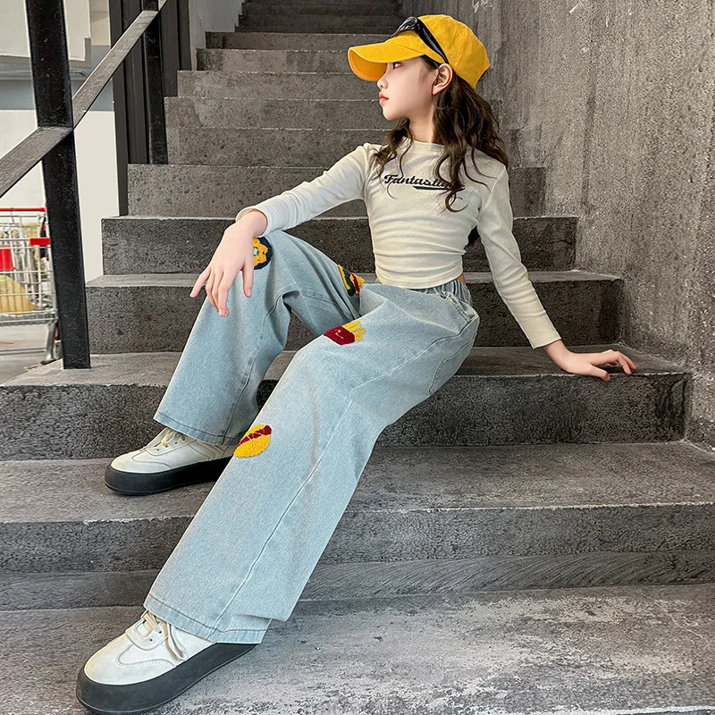 2025 New Arrivals Kids Hamburger Pattern Denim Pants For Teen