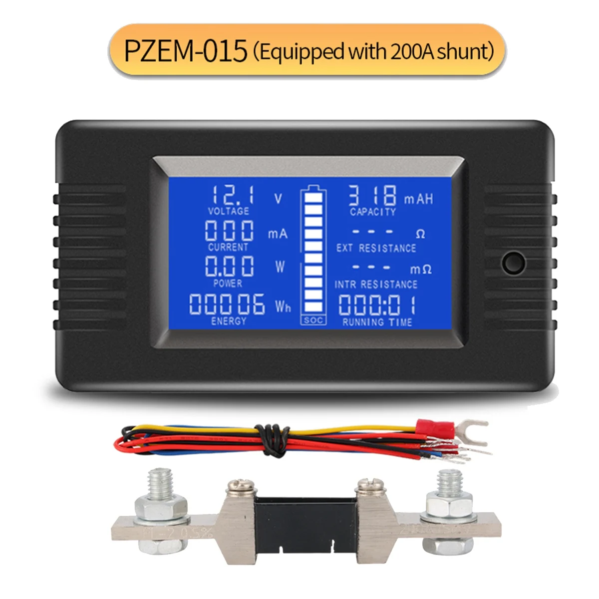 A10I PZEM015 디지털 DC 0-200V 전압 전류 200A 션트 자동차 배터리 테스터 전압 측정기 모니터 12V 24V 48V