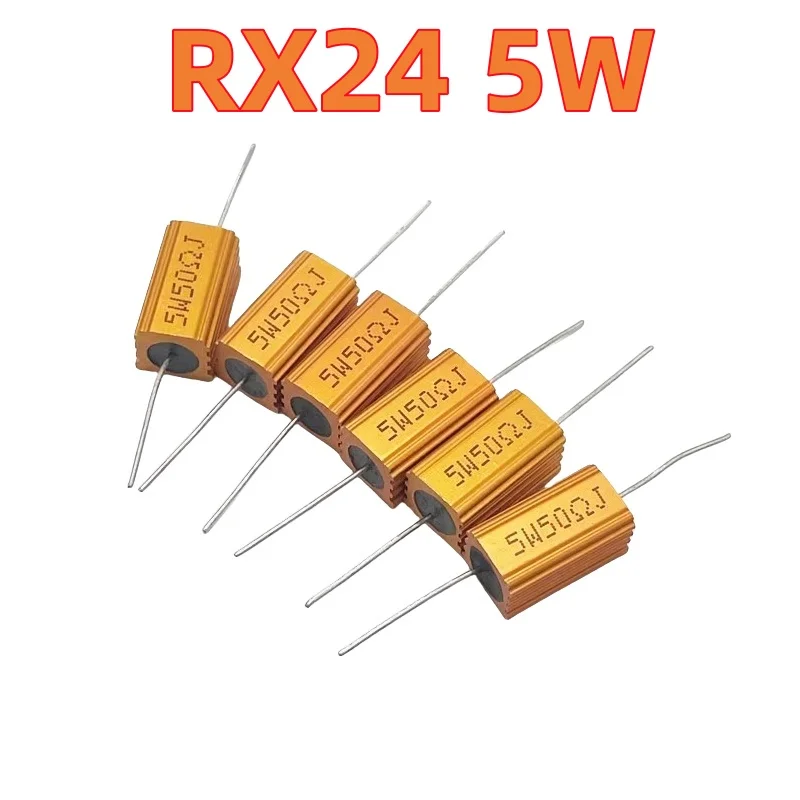 RX24 5W gold aluminum shell resistor 1R 2R 3R 4R 6R 8R 10R 20R 100R, 150R 1K 10K,  75 ohms