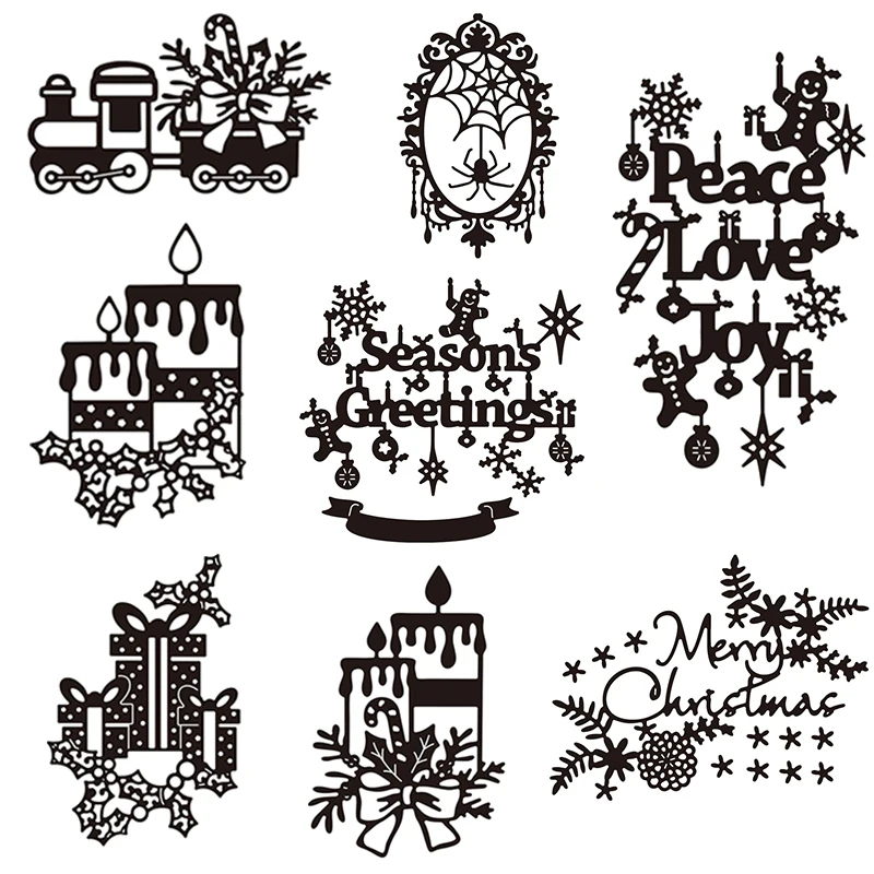 

Merry Christmas Seasons Greetings Cutting Dies Christmas Gift Boxes Candle DieCut For Scrapbooking Craft Cards Making New 2022