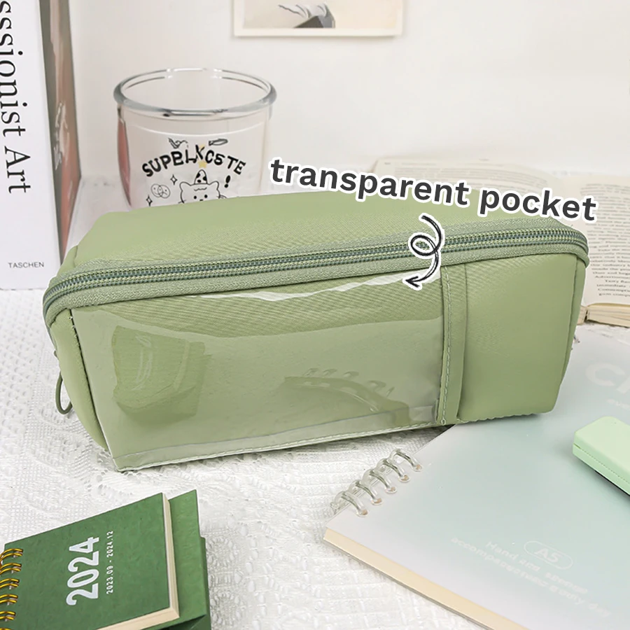 ジッパー付き大型ペンシルバッグ,美的ペンケース,大容量オーガナイザー