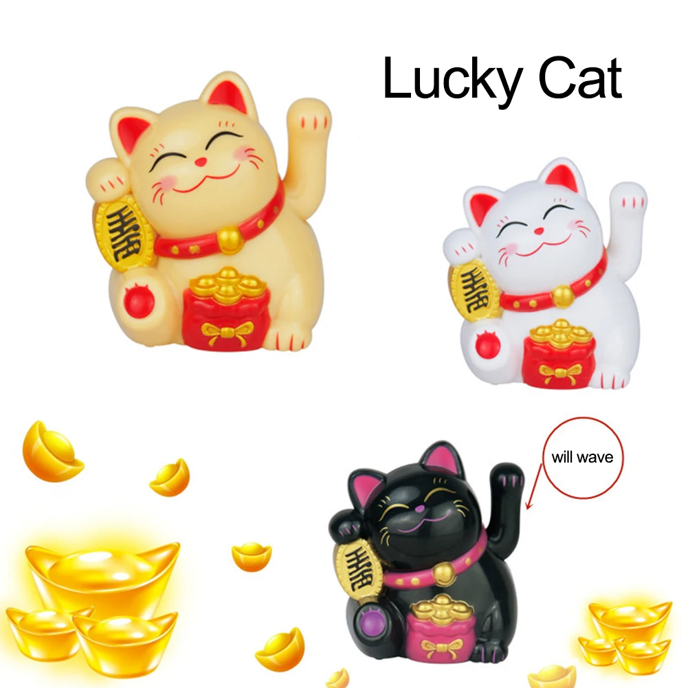 1Pc Mini Solar Lucky Cat Automatic Waving Maneki Neko Beckoning Fortune Cat Figurine Car Home Ornaments Decorazione Regalo