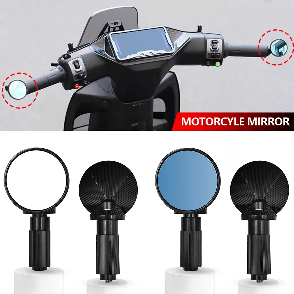 Set of 2 Mini Round Handlebar End Mirrors for Motorcycles and E-bikes, Aluminum Alloy Modification Accessories