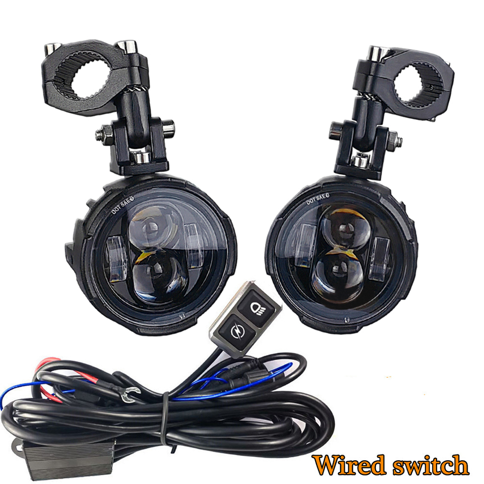 Pair 100W Motorcycle Headlight Fog Lights Led Auxiliary Driving Light Spotlight Headlamp Dual Color flasher farol Moto Fog Lamp.