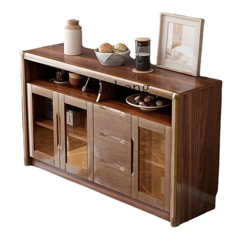 

Zc Sideboard Cabinet Chinese Style Solid Wood Frame Wine Cabinet Restaurant Large Capacity Locker
