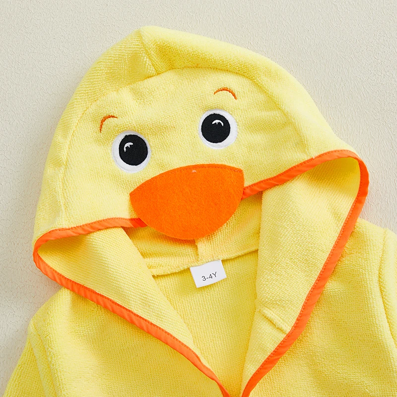 Baby Plush Warm Robes Cute Duck Hooded Bath Towel Cape Poncho Quick Dry Absorbent Bathrobe