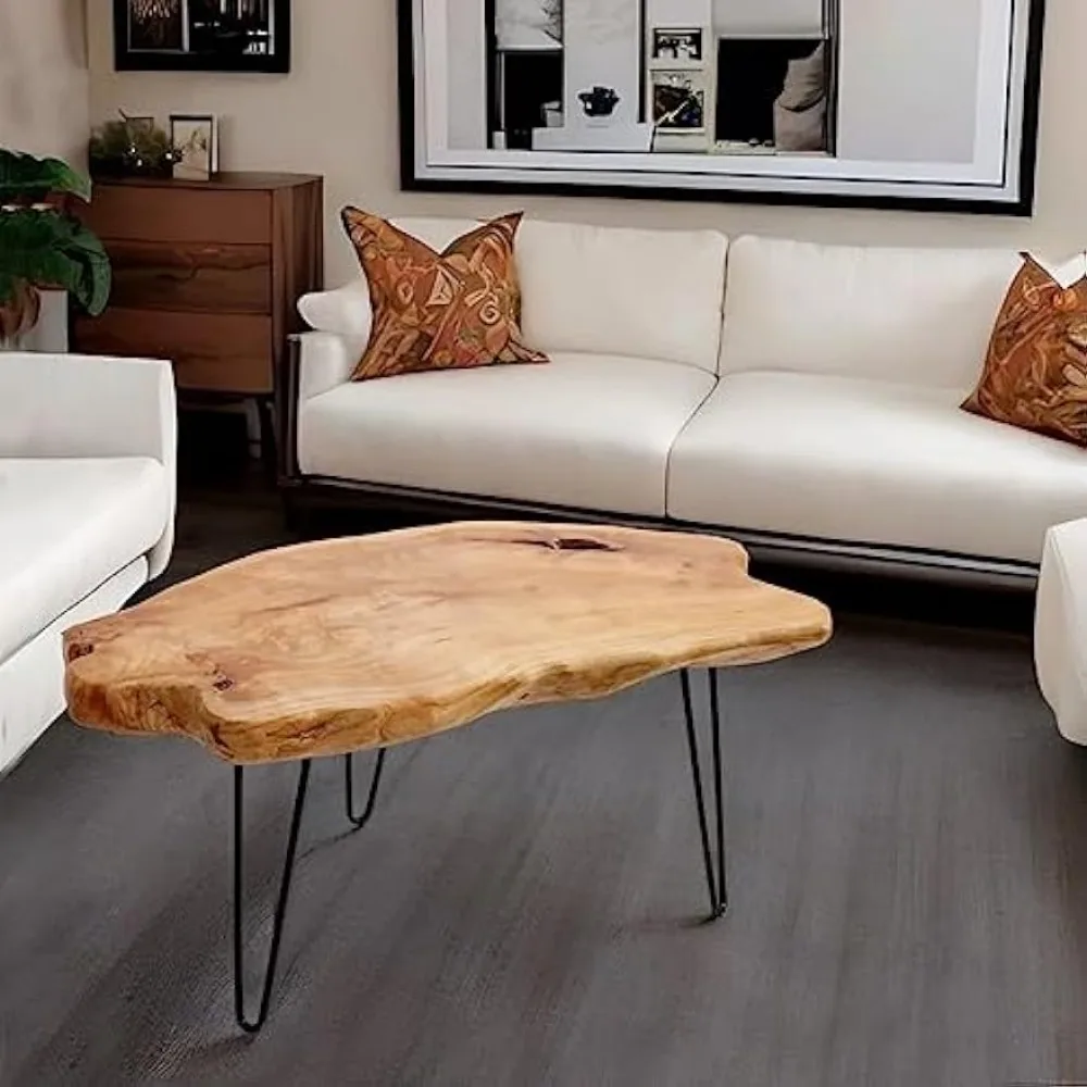 Restaurant Tables Live Edge Cedar Wood Coffee Table Metal Hairpin Legs for Living Room Center Table Salon Furniture Dining Coffe 4