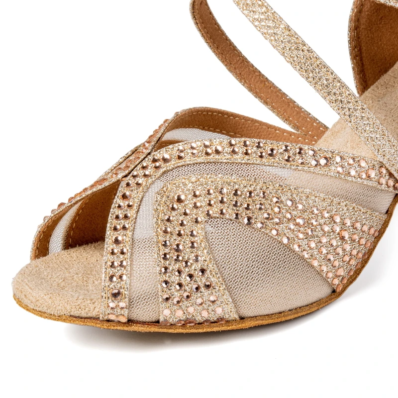 2025 New Latin Dance Shoes Hot Champagne Diamond Soft Bottom Champagne Color Dance Shoes for Women 5.5cm Heel 6