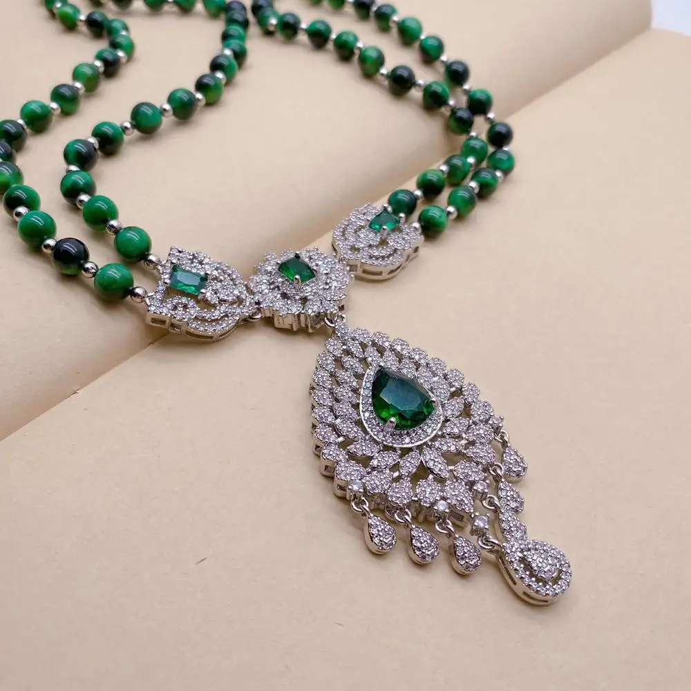 Y · ينغ الأخضر عين النمر قلادة للنساء ، تشيكوسلوفا...