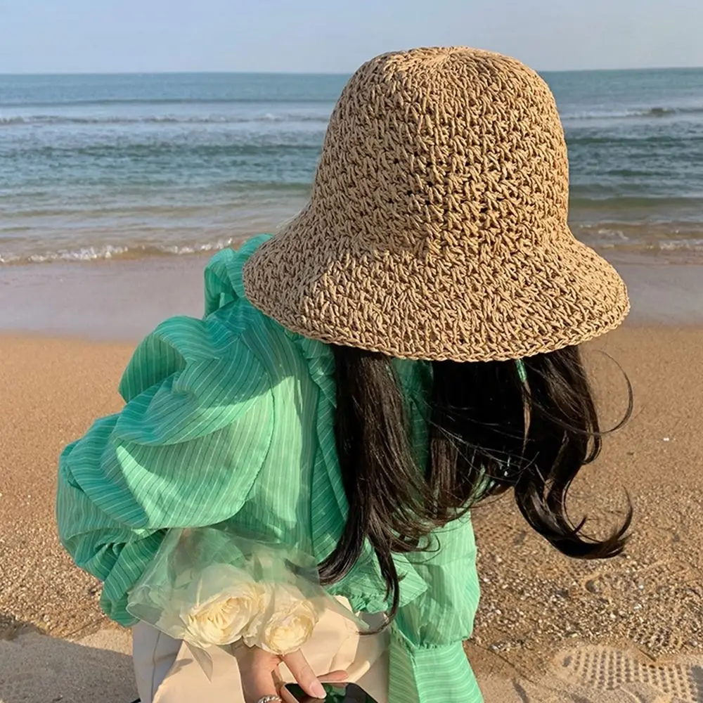 

Fashion Summer Travel Sunscreen Lace Ribbon Beach Cap Handmade Bowknot British Style Top Hat Weave Sun Cap Straw Hat Sun Hat