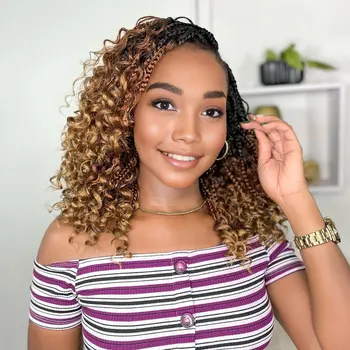 10" 8Packs Crochet Hair Box Braids Goddess Bohemian Crochet Boho Braids With Curly Ends Synthetic Crochet Hair For Black Women 1