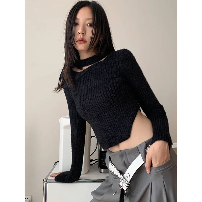 

2022 Wear Imitation Mink Fur Comfortable Slim Irregular Halter Neck Furry Sweater Women's Spring and Autumn