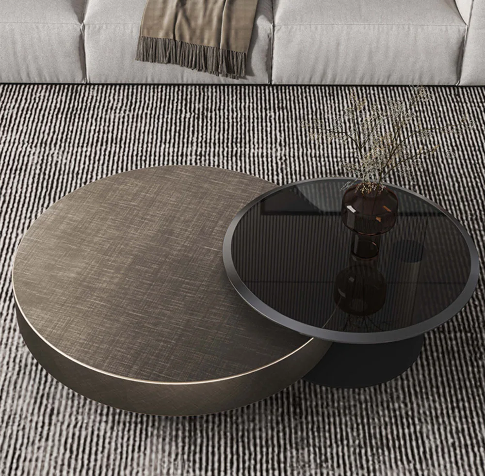 New Modern Coffee Tables Glass Teapoy Household Coffee Table Living Room Stainless Steel Rotatable Combination Teapoy