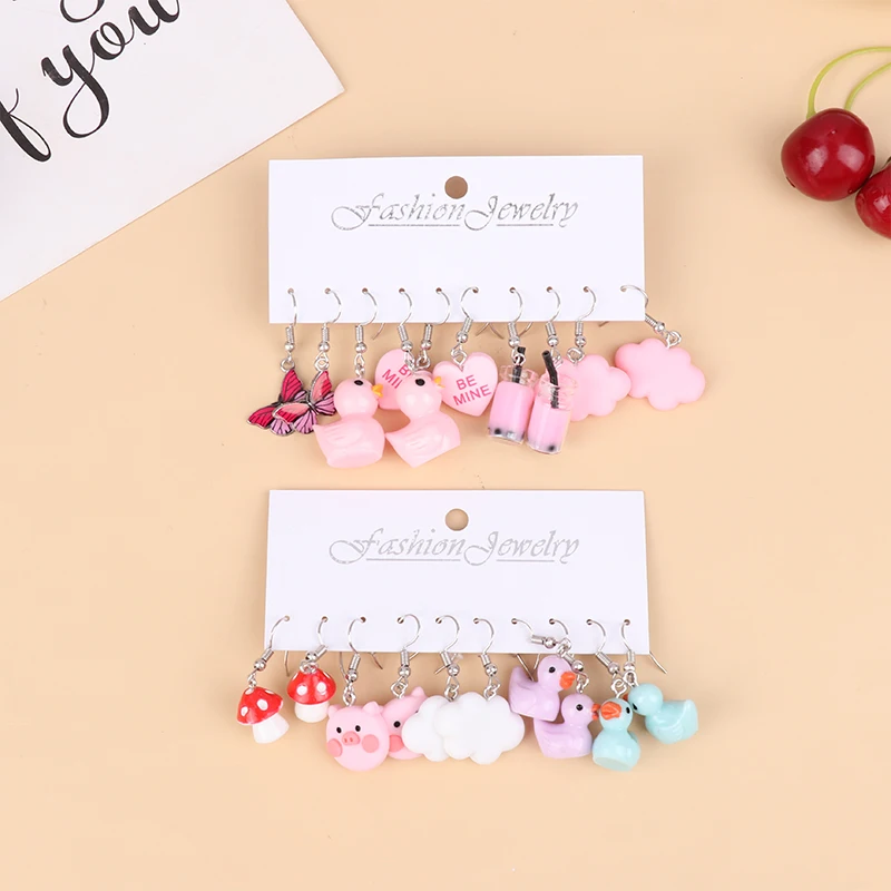 Colorful Earrings Set Cute Animal Butterfly Heart Dangle Earrings Set For Women Girls Geometric Earring Trendy Jewelry Gift
