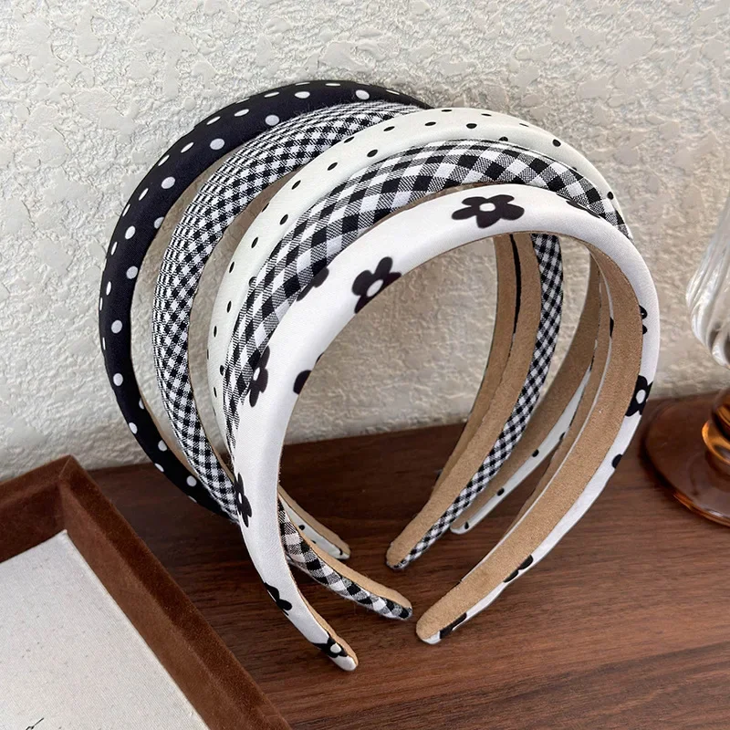 Polka Dot Hair Bands for Women Floral Print Hair Hoop Headbands Sweet Girls Plaid Hairband Hair Accessories Headwear Headdress