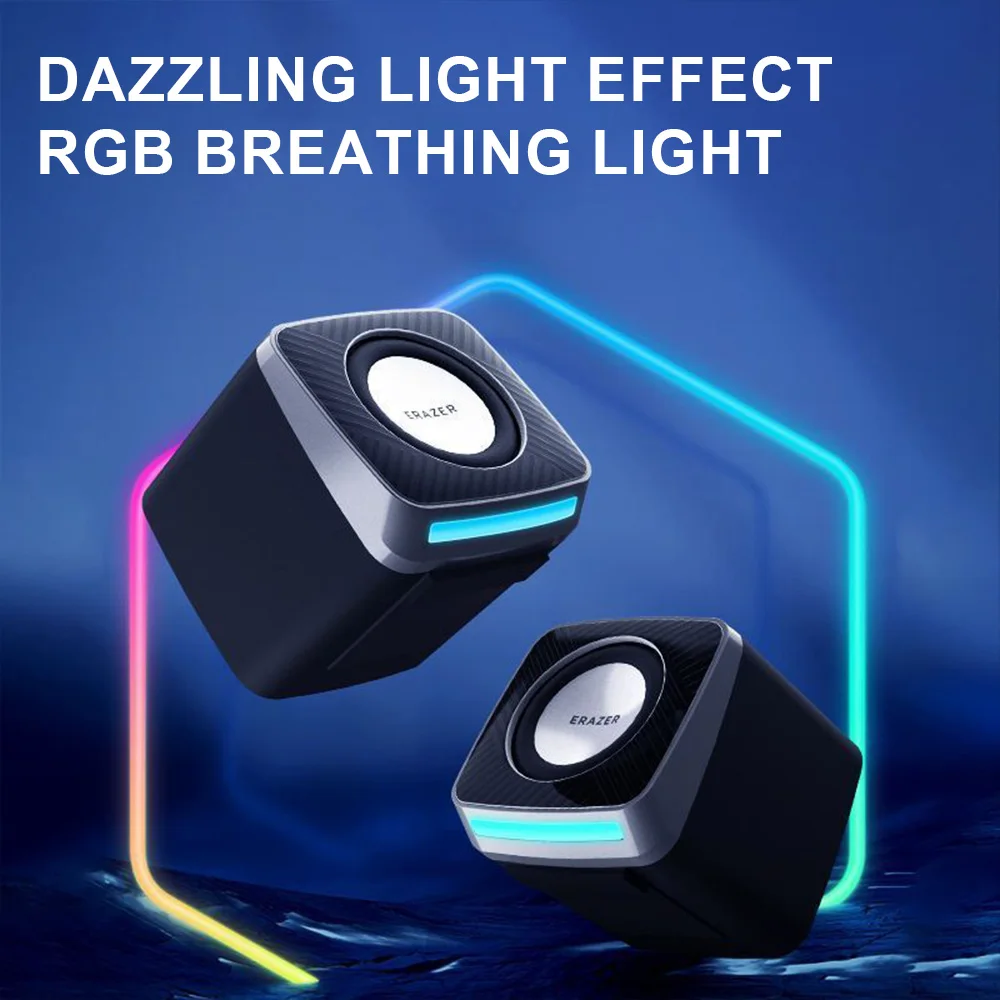 Lenovo Computer Speakers HiFi Sound Quality Desktop Audio Stereo LED Breathing Light Loudspeaker Box Dual Channel 3.5mm/USB