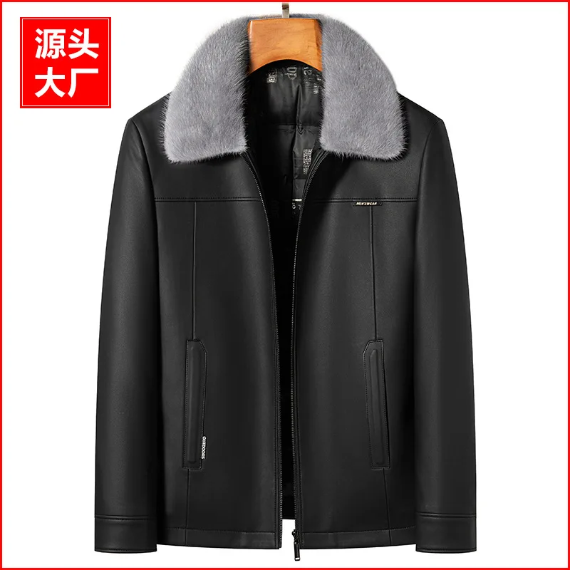 YN-2285 Winter Men's Lapel Leather Down Jacket Fashion Casual White Duck Down Liner Filled Warm Black Lake Blue Thick Coat маркер copic sketch bg49 утиный синий duck blue