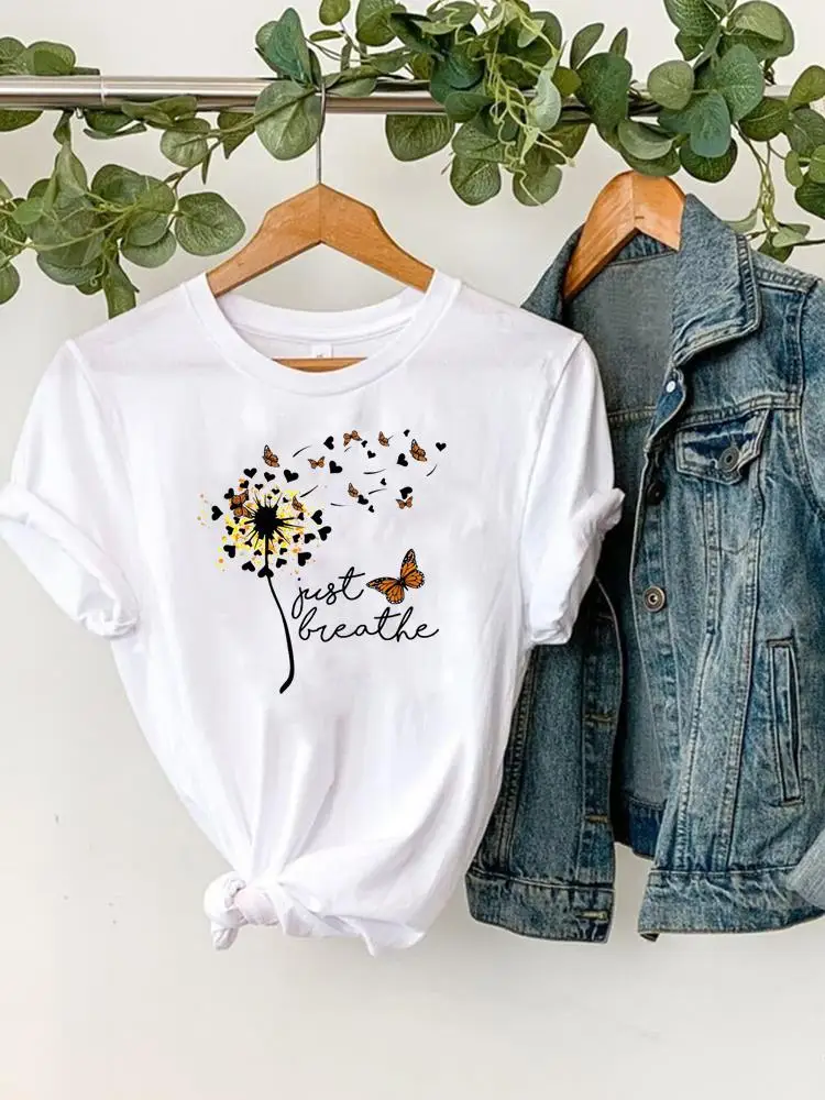 

Dandelion Butterfly Fashion Printed Short Sleeve Tee Women Clothes T Female Clothing Summer Casual Graphic T-shirts
