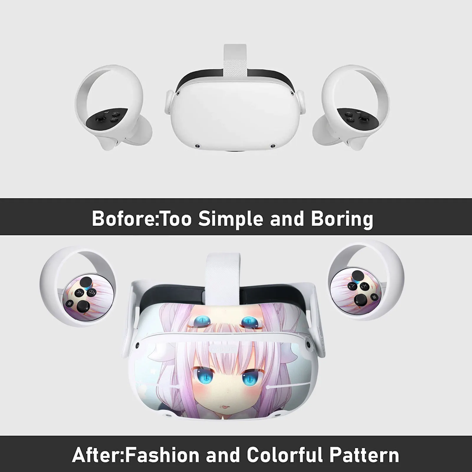 For Oculus Quest 2 VR Sticker Headset Virtual Reality Cartoon Protection VR Glasses Grip Headband 3D Game Film Accessories