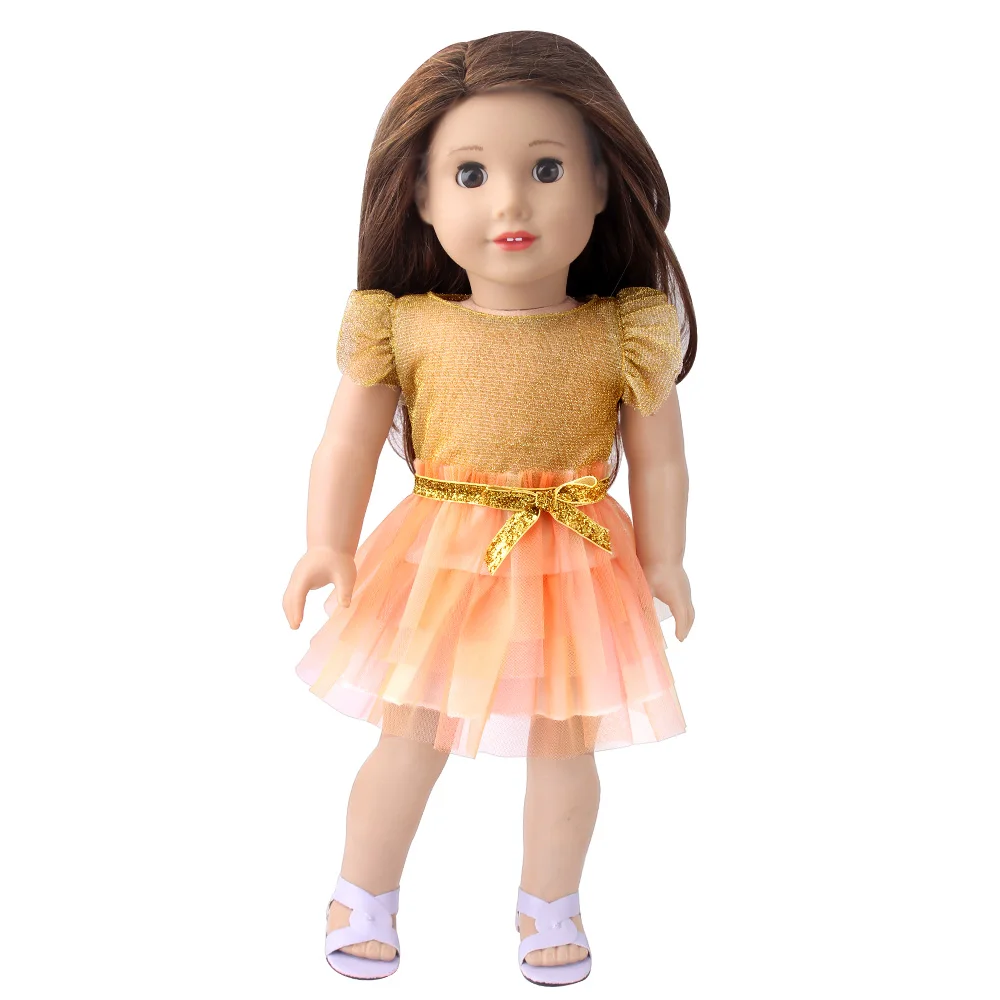 

18 Inch American Doll Girls Doll Clothes Shoes Yellow Lace Dress Skirt Fit 43Cm Reborn Doll OG Girl Doll Russia DIY Gift's Toy