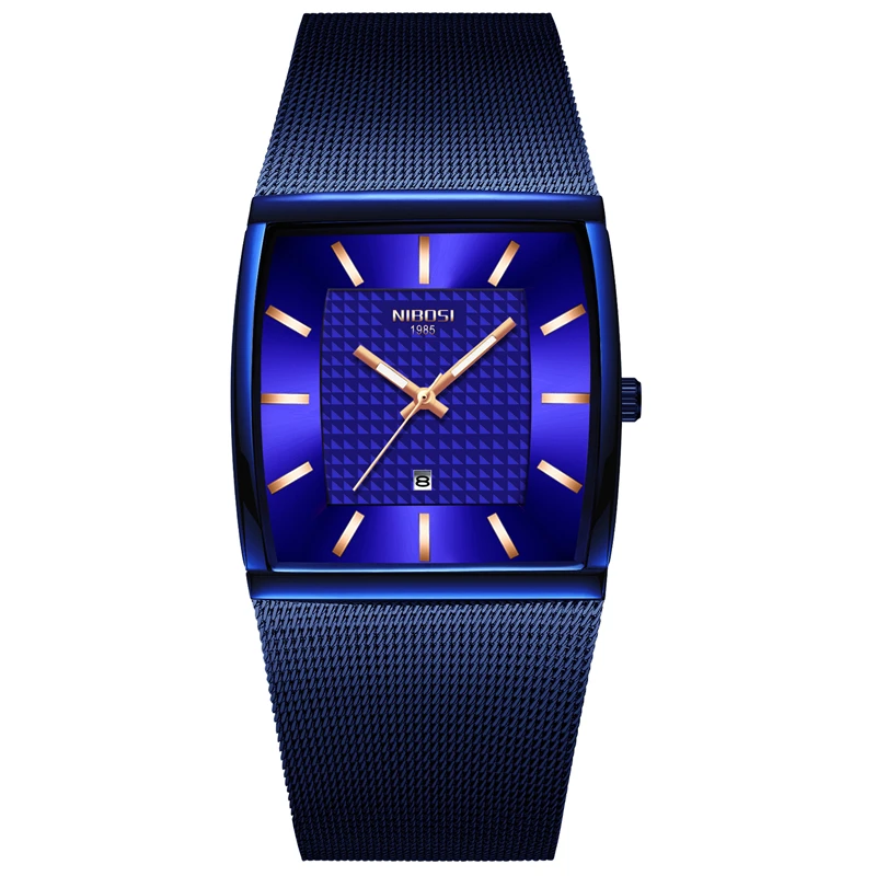 Mens Watches  Luxury Blue Square Quartz Watch Man Slim Waterproof Golden Male Wristwatch Men_voghion.com