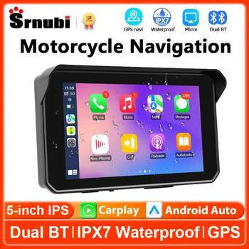 Navigatore GPS Portatile da 5 Pollici per Moto con CarPlay Wireless, Android Auto, Bluetooth, Monitor Moto, Supporto TPMS, Display Impermeabile IPX7