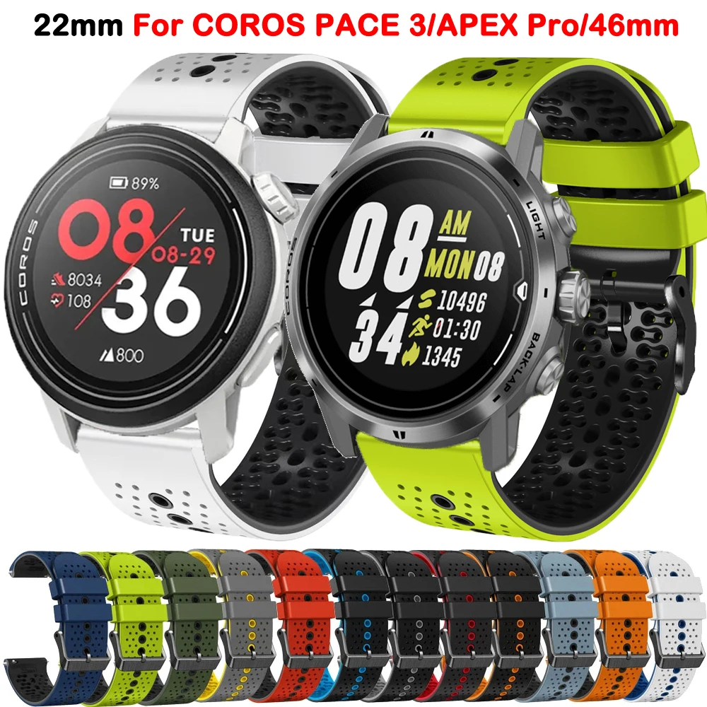 

22mm Silicone Sport Strap For COROS PACE 3 Band APEX 2 Pro 46mm Replacement Bracelet For Polar Vantage M2 Wristband Accessories