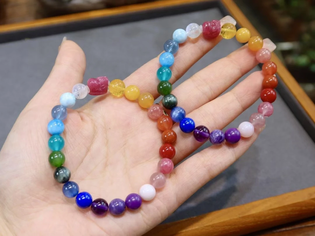 

Natural Rainbow Different 23 Mixed Stone Aquamarine Charoite Moonstone Amber Larimar Lapis Beads Bracelet Jewelry 8mm AAAAA