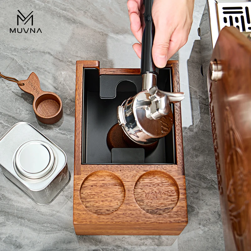 COOSIGAR 58mm Espresso Knock Box & Tamping Station – Walnut/Wood Base, Holds Tamper, Distributor & Portafilter, 1.5L Capacity