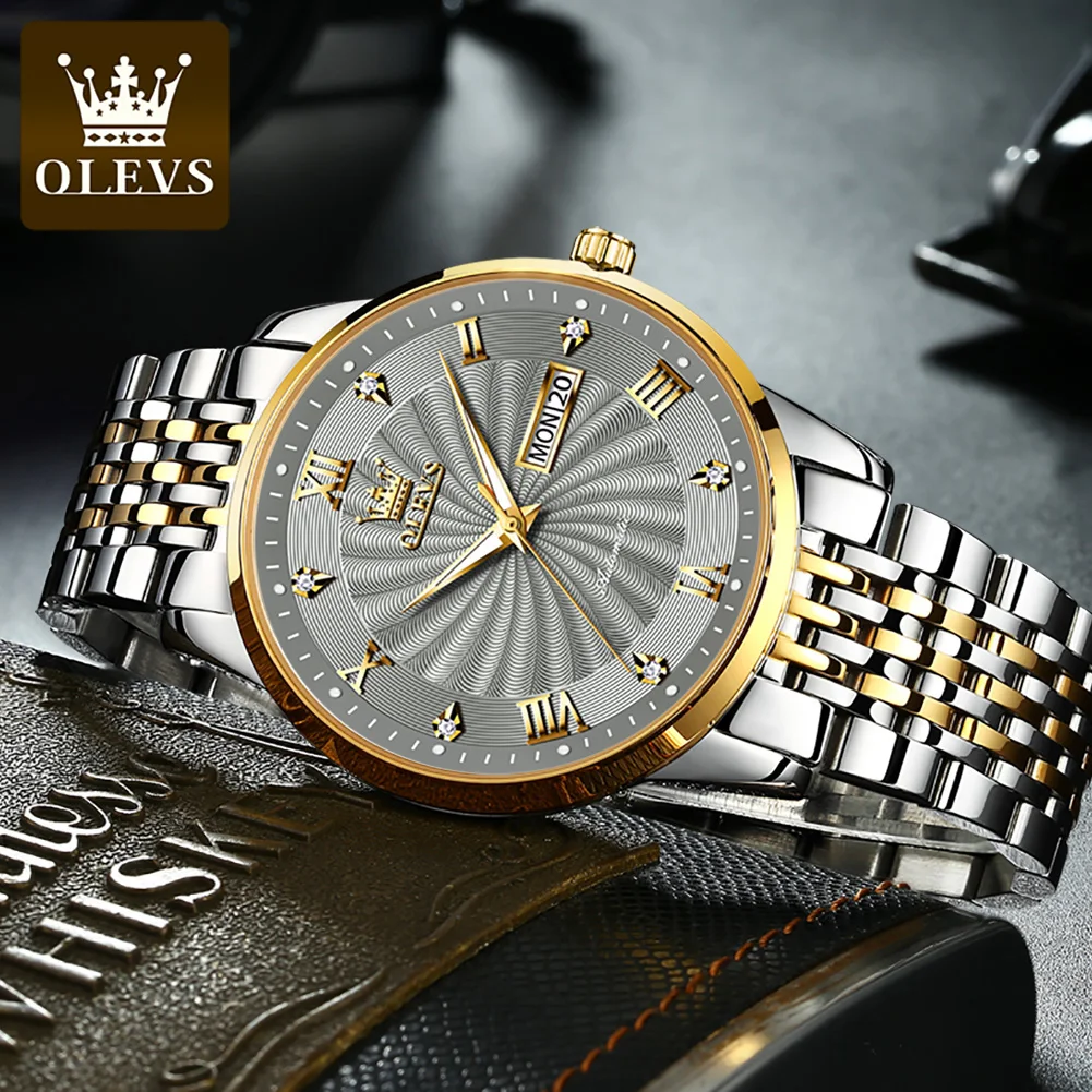 OLEVS Fashion Grey Mechanical Watch for Men Sport Stainless Steel Waterproof  Mens Watches Top Brand Luxury Relogio Masculino