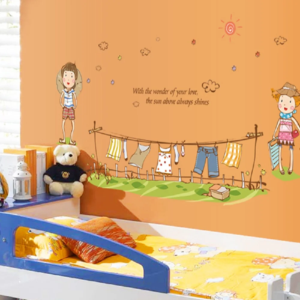 

New cartoon little boy and little girl clothes children room household adornment wall stickers in the wall to stick on the wall